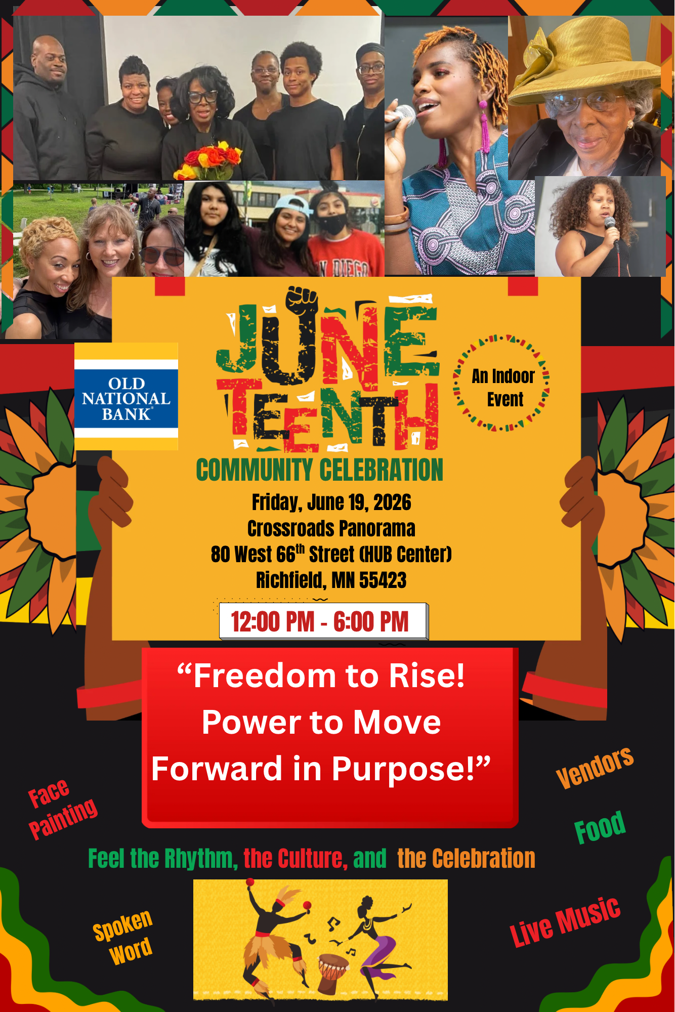 Juneteenth community celebration poster with performers